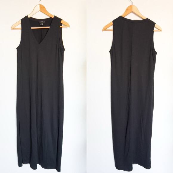 Paige Denim Maxi Dress V Neck French Terry Medium Black Staple Basic Capsule - Picture 1 of 3
